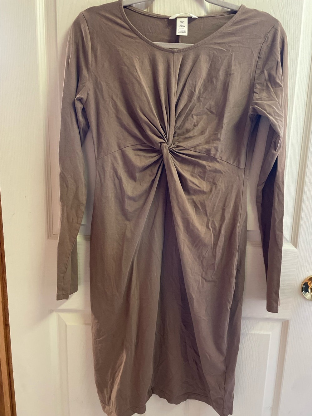 H&M Taupe Twist-Front Long-Sleeve Dress